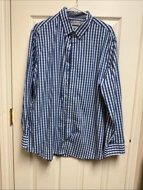 Nick Graham Blue and White Gingham Button-Down Dress Shirt